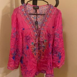 Pink sparkly blouse with stones